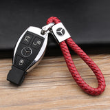 Mercedes Benz Logo PU Leather Braided Rope Car Keychain