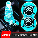 2pcs Citroen Logo Car Water Coasters 7-color LED Light Cup Mat Holder