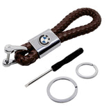 BMW Logo PU Leather Braided Rope Car Keychain