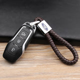Ford Mustang Logo PU Leather Braided Rope Car Keychain