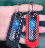 Ford Logo PU Leather Carbon Fiber Car Keyring