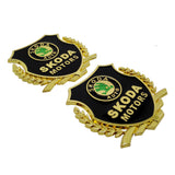 2PCS Skoda Metal Car Rear Sticker Shield Trunk Emblem Badge Decal