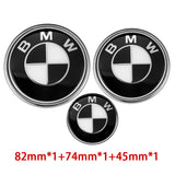 3PCS BMW 82mm Front Bonnet Emblem 74mm Rear Badge 45mm Car Steering Wheel Center Sticker Decal