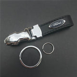 Ford Mustang Car Logo Leopard Head PU Leather Keychain Key Pendant