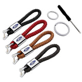 Ford Mustang Logo PU Leather Braided Rope Car Keychain