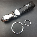 Ford Mustang Car Logo Leopard Head PU Leather Keychain Key Pendant