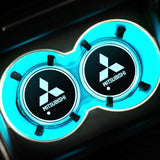 2pcs Mitsubishi Logo Car Water Coasters 7-color LED Light Cup Mat Holder