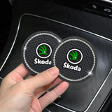 2PCS Skoda Diamond Car Water Coaster Cup Mat