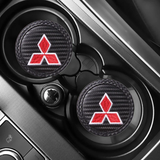 2pcs/set Mitsubishi Ralliart Carbon Fiber Car Water Coaster Non-slip Mat