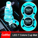 2pcs Cadillac Logo Car Water Coasters 7-color LED Light Cup Mat Holder