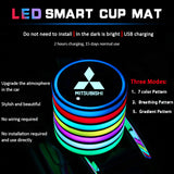 2pcs Mitsubishi Logo Car Water Coasters 7-color LED Light Cup Mat Holder
