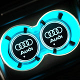 2pcs Audi RS S Line S4 S5 S6 S7 Logo Car Water Coasters 7-color LED Light Cup Mat Holder