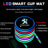 2pcs Peugeot Logo Car Water Coasters 7-color LED Light Cup Mat Holder