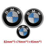 3PCS BMW 82mm Front Bonnet Emblem 74mm Rear Badge 45mm Car Steering Wheel Center Sticker Decal