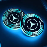 2pcs Mercedes Benz Logo Car Water Coasters 7-color LED Light Cup Mat Holder