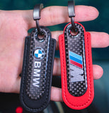 BMW M Power Logo PU Leather Carbon Fiber Car Keyring