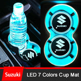 2pcs Suzuki Logo Car Water Coasters 7-color LED Light Cup Mat Holder