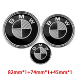 3PCS BMW 82mm Front Bonnet Emblem 74mm Rear Badge 45mm Car Steering Wheel Center Sticker Decal