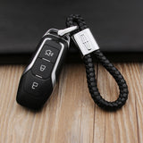Lincoln Logo PU Leather Braided Rope Car Keychain
