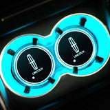 2pcs Lincoln Logo Car Water Coasters 7-color LED Light Cup Mat Holder