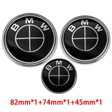 3PCS BMW 82mm Front Bonnet Emblem 74mm Rear Badge 45mm Car Steering Wheel Center Sticker Decal