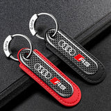 Audi Sline RS Logo PU Leather Carbon Fiber Car Keyring