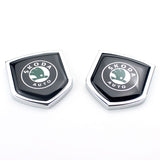 2PCS Skoda Metal Car Rear Sticker Shield Trunk Emblem Badge Decal