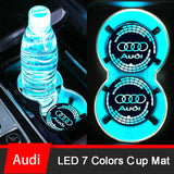 2pcs Audi Sline RS Quattro Logo Car Water Coasters 7-color LED Light Cup Mat Holder
