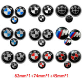 3PCS BMW 82mm Front Bonnet Emblem 74mm Rear Badge 45mm Car Steering Wheel Center Sticker Decal