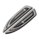 2pcs Peugeot Metal Car Side Fender Emblem Sticker Decal