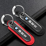 BMW M Power Logo PU Leather Carbon Fiber Car Keyring