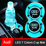 2pcs Audi RS S Line S4 S5 S6 S7 Logo Car Water Coasters 7-color LED Light Cup Mat Holder