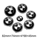 7PCS BMW 1 3 5 7 Series Car Front Hood Sticker Rear Emblem Badge Car Steering Wheel Sticker Wheel Center Hub Cap