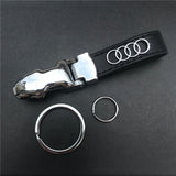 Audi Car Logo Leopard Head PU Leather Keychain Key Pendant