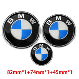 3PCS BMW 82mm Front Bonnet Emblem 74mm Rear Badge 45mm Car Steering Wheel Center Sticker Decal