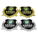 2PCS Skoda Metal Car Rear Sticker Shield Trunk Emblem Badge Decal