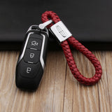 Lincoln Logo PU Leather Braided Rope Car Keychain