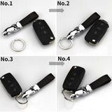Ford Mustang Car Logo Leopard Head PU Leather Keychain Key Pendant