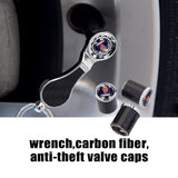 4pcs/set SAAB Logo Carbon Fiber Car Air Valve Stem Caps Auto Tyre Valve Covers with Wrench