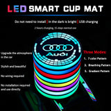 2pcs Audi Sline RS Quattro Logo Car Water Coasters 7-color LED Light Cup Mat Holder