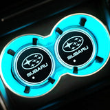 2pcs Subaru Logo Car Water Coasters 7-color LED Light Cup Mat Holder