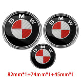 3PCS BMW 82mm Front Bonnet Emblem 74mm Rear Badge 45mm Car Steering Wheel Center Sticker Decal