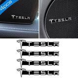 4pcs/set Tesla Metal Car Stereo Sticker Auto Audio Emblem Decal