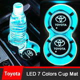 2pcs Toyota Logo Car Water Coasters 7-color LED Light Cup Mat Holder