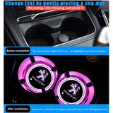 2pcs Peugeot Logo Car Water Coasters 7-color LED Light Cup Mat Holder
