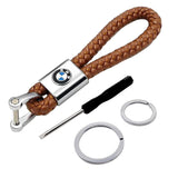 Ford Mustang Logo PU Leather Braided Rope Car Keychain