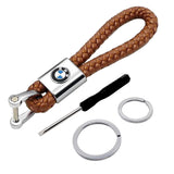 BMW Logo PU Leather Braided Rope Car Keychain