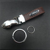 Ford Mustang Car Logo Leopard Head PU Leather Keychain Key Pendant