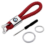 BMW Logo PU Leather Braided Rope Car Keychain