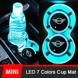 2pcs MINI Cooper Logo Car Water Coasters 7-color LED Light Cup Mat Holder